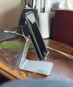 Adjustable Cell Phone Stand, OMOTON Aluminum Desktop Cellphone Stand with Anti-Slip Base and Convenient Charging Port, Fits All Smart Phones, Silver 33 71r4bWbXQ2L