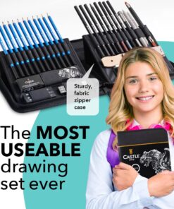 Castle Art Supplies Graphite Drawing Pencils and Sketch Set (40-Piece Kit), Complete Artist Kit Includes Charcoals, Pastels and Zippered Carry Case, Rare Pop-Up Stand 20 71r6j5pcN2L