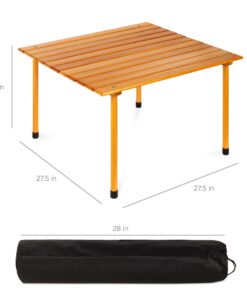 Best Choice Products 28x28in Foldable Indoor Outdoor All-Purpose Portable Wooden Table for Picnics, Camping, Beach, Tailgating, Patio, Kitchen, Living Room w/Carrying Case - Brown 20 71r6j7kNidL
