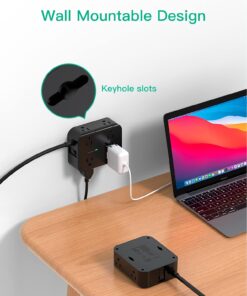 Power Strip Surge Protector - Flat Plug, Wall Mount, 8 Wide Outlets with 4 USB Ports (1 USB C), 5FT Heavy Duty Extension Cord with Multiple Outlets, Charging Station Overload Protection for Home Dorm 5 FT Black 27 71r74FPFfdL