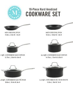 Martha Stewart Bosworth 10 Piece Hard Anodized Nonstick Aluminum Cookware Set - Black 18 71rBMfGkpBL