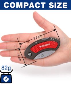 WORKPRO Folding Utility Knife Set Quick Change Blade, Back-lock Mechanism 3-piece with 10-piece Extra Blades 18 71rBfrMcRSL