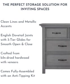 Evolur Belmar Double Dresser in Rustic Grey, Comes Assembled, Included Anti-Tip Kit, Seven Spacious Drawers, Dresser For Nursery, Bedroom, Wooden Nursery Furniture 33 x 18 x 54 inches 16 71rC21xoccL