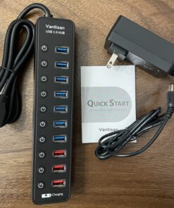 vantisan Powered USB 3.0 hub, 11-Port USB Hub Splitter Extension 7 USB 3.0 Data Ports + 4 Smart Charging Ports with Separate LED On/Off Switches and 12V/3A Power Adapter for USB Devices. black 42 71rCAD19I0L