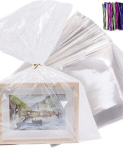 TATTI 100 Pack Clear Plastic Large Cellophane Bags 12x16 With 4inches Twist Ties, Plastic Cello Bags 1.4 mils for Cookies Candy Gift Birthday Party Favor (Pack of 100) 12x16 Inch (Pack of 100) 27 71rCcQWn3tL