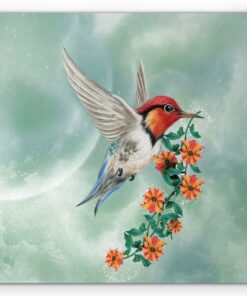 Ambesonne Hummingbird Mouse Pad, Hummingbird is Flying with Flowered Branch Floral Nature Illustration, Rectangle Non-Slip Rubber Mousepad, Standard Size, Orange Green