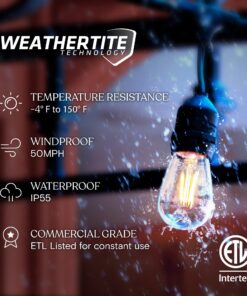 Brightech Ambience Pro - Waterproof LED Outdoor String Lights - Hanging, Dimmable Vintage Edison Bulbs - 48 Ft Commercial Grade Patio Lights, Christmas Cafe Ambience in Your Backyard, 2W 15 Bulbs (2700k) Soft White 48 Feet 31 71rDszDabPL