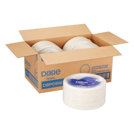 Dixie Basic 8.5" Light-Weight Paper Plates by GP PRO (Georgia-Pacific) White DBP09W 500 Count (125 Plates Per Pack 4 Packs Per Case) 8.5 in Unwrapped