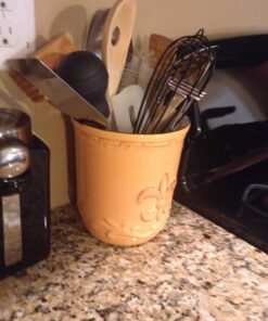 ACK Utensil Holder, Utensil Crock, Modern Kitchen Decor, Kitchen Storage (Fleur De Lis Yellow) Fleur De Lis Yellow 16 71rFI6XICwL