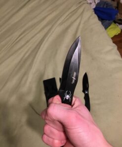 BladesUSA Perfect Point Throwing Knives – Set of 3 – Black Stainless Steel Blades and Handles w/ Spider Design, Nylon Sheath, Full Tang Construction, Well Balanced, Throwing Sport Knives – RC-1793B 46 71rFlUebc8L