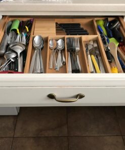 Utensil Organizer for Kitchen Drawers - Bamboo Silverware Organizer - Expandable Utensil Holder and Cutlery Tray with Divider and Removable Knife Block | 17” Long, Adjustable from 13” to 22.2” W' Knife Block 38 71rG5KQyFmL