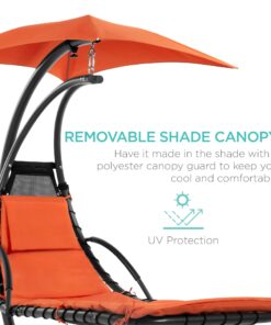 Best Choice Products Outdoor Hanging Curved Steel Chaise Lounge Chair Swing w/Built-in Pillow and Removable Canopy, Orange 25 71rGAZDSqL
