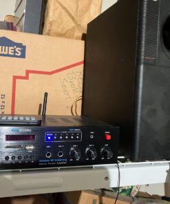 PYLE Wireless Bluetooth Karaoke Amplifier Home Car Bus Tours 300 Watts 2 Channel Digital Home Audio PA Receiver System 2 Microphone Input Control, FM Radio, USB,12 Volt Power Option Pyle PFA600BU 29 71rJGghJPpL