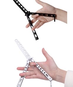 Moon Boat 2PCS Butterfly Knife Trainning Practice Comb Unsharpened Blade Black Silver 26 71rJlX59R2L
