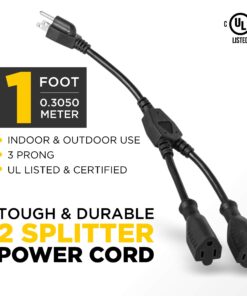 2 Way Splitter Extension Cord, 3 Prong Double Outlet Power Cord, 16 AWG, 1 Foot Black, 3 Pack by ClearMax 23 71rNAgQhCWL
