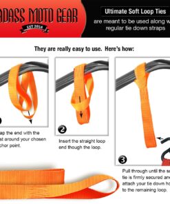 Badass Moto - Soft Loop Motorcycle Tie Down Straps - 11,000 Lbs Break Strength, Heavy Duty Ultra Soft Loops - Scratch Free Trailering - Tow Bikes, Trikes, ATV, UTV - Hi Vis Orange - 4 Tiedowns XL Hi Vis Sturgis Orange 20 71rPPAASTLL