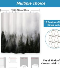 ORTIGIA Misty Forest Shower Curtains,Nature and Woodland Shower Curtain,Fantasy Fog Magic Winter Tree Bath Curtain for Bathroom,Waterproof Polyester Fabric 72" Wx72 L-with Hooks 72W x 72L(12 Metal Hooks,12 Grommets) Dark Forest 25 71rUAHzbczL