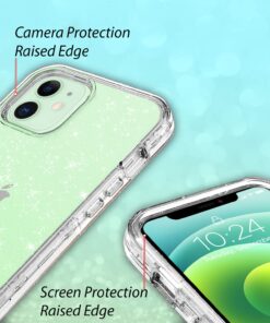 Coolwee Crystal Glitter Full Protective Case Compatible with iPhone 12, Compatible with iPhone 12 Pro Heavy Duty Hybrid 3 in 1 Rugged Shockproof Women Girls Transparent Shiny Clear Bling Sparkle Crystal Bling 25 71rUcErZYL