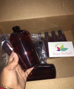 Baire Bottles 16 oz Empty Plastic Bottles with Squeeze Top for Shampoo Bottles, Lotion Bottle, Sanitizer, 6 Pack, Waterproof Labels, PET, BPA Free USA (Amber/Brown with Black Disc, Damask Labels) Amber/Brown with Black Disc, Damask Labels 25 71rUny0 u8L