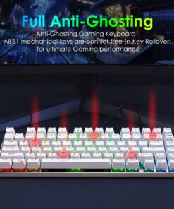 HUO JI Z88 Z-88 RGB Mechanical USB Gaming Keyboard, Blue Switch , LED Backlit, Water Resistant, Compact 81 Keys Anti-Ghosting for Mac, PC, White 81 keys, blue switch 25 71rWU0w7z8L