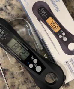 Meat Thermometer Digital, Meat Thermometers for Grilling and Cooking, Waterproof Instant Read Food Thermometer with Accurate Readings, Large LED Backlit Display and Foldable Probe for Kitchen & BBQ Black 31 71rWbBiNheL