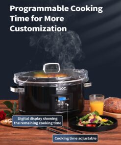 KOOC 8.5-Quart Programmable Slow Cooker, Larger than 8 Quart, More Practical than 10 Quart, with Digital Countdown Timer, Free Liners Included for Easy Clean-up, Upgraded Ceramic pot, Adjustable Temp, Nutrient Loss Reduction, Black, Oval… 8.5 Quart 18 71rX8NMOZES