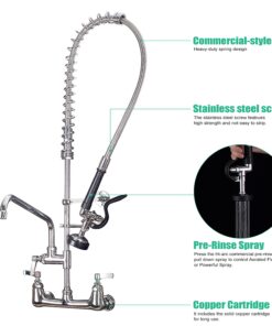 CWM Commercial Sink Faucet with Sprayer 36 inch Commercial Faucet Pre Rinse Sprayer 8 inch Wall Mount Center with 12 inch Add on Spout 14 71rXU xEfcL