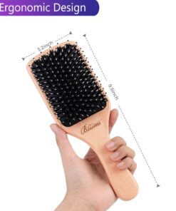 Bsisme Hair Brush-Boar Bristle Hairbrush with Detangling Pins Wooden Paddle Detangler Hairbrush for Women Men Reduce Frizz Dry Restore Natural Shine Natural Wood Color 26 71rYJm9ChuL