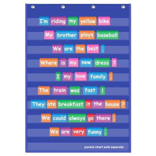 EAMAY Standard Pocket Charts, Clear 10 Pocket Chart for Teacher Lessons in a Classroom or Home Use – Fits Standard 3” Sentence Strips and Word Cards, Blue