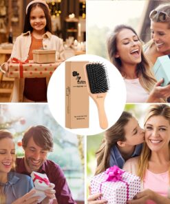 Bsisme Hair Brush-Boar Bristle Hairbrush with Detangling Pins Wooden Paddle Detangler Hairbrush for Women Men Reduce Frizz Dry Restore Natural Shine Natural Wood Color 25 71rZvjWdAmL