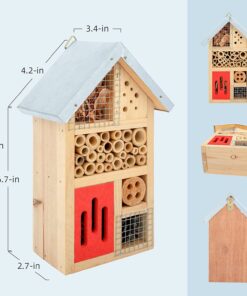 Niteangel Natural Wooden Insect Hotel, Garden Insect House for Ladybugs, lacewings, Butterfly, Bee, Bug 10 x 6 x 3.4 inch Red 23 71rb6G2WVL