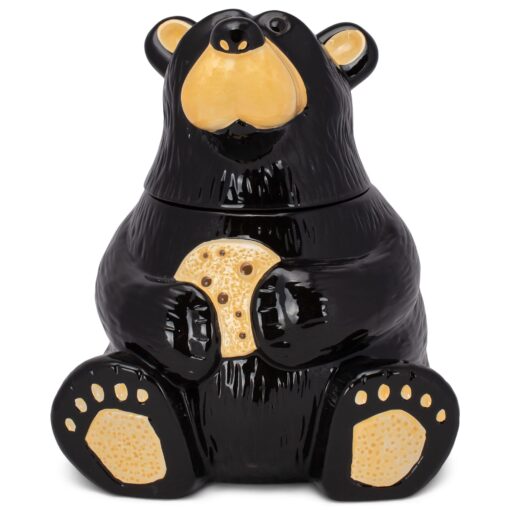 DEMDACO Bearfoots by Jeff Fleming Cute Bear With Cookie Classic Black 12 x 9 Glossy Ceramic Stoneware Cookie Jar Kitchen Storage Container