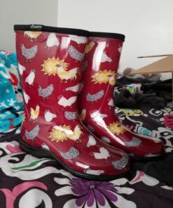 Sloggers Waterproof Garden Rain Boots for Women - Cute Mid-Calf Mud & Muck Boots with Premium Comfort Support Insole 8 Chickens Barn Red 33 71rbnkIY9kL