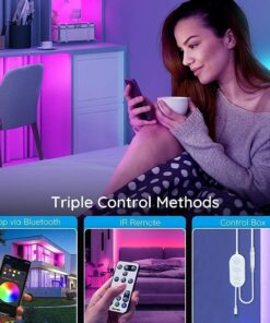 Govee 32.8ft Color Changing LED Strip Lights, Bluetooth LED Lights with App Control, Remote, Control Box, 64 Scenes and Music Sync Lights for Bedroom, Room, Kitchen, Party, 2 Rolls of 16.4ft 27 71reJi7F1pL
