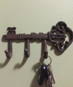 Comfify Decorative Wall Mounted Skeleton Key Holder | Vintage Key with 3 Hooks | Wall Mounted | Rustic Cast Iron | 7.9 x 4.1 |- with Screws and Anchors Rust brown 28 71rgrTTahFL