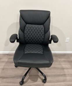 BestEra Office Chair, Executive Leather Chair Home Office Desk Chairs, Ergonomic Computer Desk Chair with Adjustable Flip-Up Arms, Lumber Support Swivel Task Chair with Rocking Function (Black) Black 36 71ri0M83RL