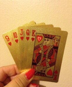 Deck of 24k Gold Foil Plating Poker Plastic Playing Cards with Mahogany Wood Box Includes Certificate of Authenticity Double Sided Color Printed Rendered Etching $100 Benjamin Franklin Logo Design 27 71rjym QzJL