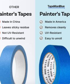 Blue Painters Tape 1.5 inch x 60 Yards - Case of 32 Rolls, Made in America, Clean Removal Blue Tape, UV-Resistant Blue Painters Masking Tape in Bulk (1.5" x 180') 12 71rkfzaInNL 1