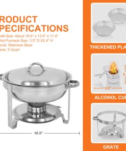 SUPER DEAL Pack of 6 Deluxe Full Size Round Durable Frame 5 Qt. Stainless Steel Chafing Dish, Dinner Serving Buffer Warmer Set 10 71rlba1ZSgL 1