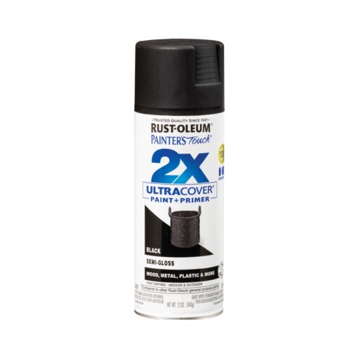 Rust-Oleum 334097 Painter's Touch 2X Ultra Cover Spray Paint, 12 oz, Semi-Gloss Black 12 Ounce