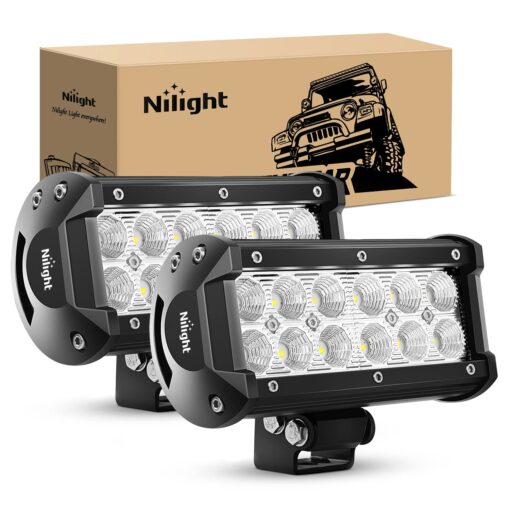 Nilight - 60002F-B Led Light Bar 2PCS 36w 6.5Inch Flood Led Off Road Lights Super Bright Driving Fog Light Boat Lights Driving Lights Led Work Light for Trucks,2 Years Warranty 2PCS 6.5" 36w Flood Light Bar