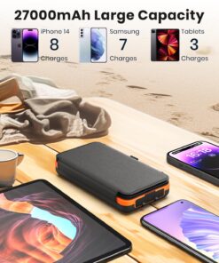 FEELLE Solar Charger Power Bank - 27000mAh Solar Power Bank 22.5W Fast Charging Portable Phone Charger PD QC 4.0 External Battery Pack USB C in/Output with 4 Solar Panels for Phone Outdoor Orange 9 71rnMkGx7eL