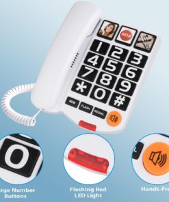 Large Button Phones for Seniors Sangyn Corded Landline Telephone with Volume Control Big Button and One-Touch Dialing for Visually Impaired Amplified Ringer for Hearing Impaired White 16 71rnSffeaLL