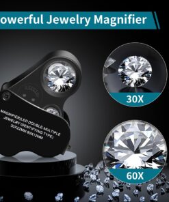 Alternative view of JARLINK 30X 60X Illuminated Jewelers Loupe Magnifier, Foldable Jewelry Magnifier with Bright LED Light for Gems, Jewelry, Coins, Stamps, etc Black