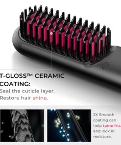 TYMO Porta Cordless Hair Straightener Brush, Portable Mini Straightening Brush for Travel, Negative Ion Hot Comb Hair Straightener for Women, Lightweight to Carry Out, USB Rechargeable, Anti-Scald Black 32 71rqBr8cAQL