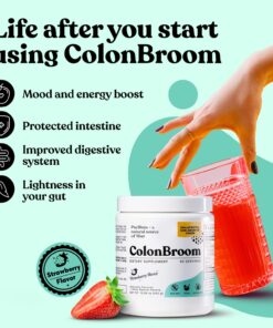 ColonBroom Psyllium Husk Powder - Safe Colon Cleanse for Bloating Relief & Gut Health - Colon Broom Colon Cleanser - Vegan, Gluten Free, Non-GMO Fiber Powder Supplement, 60 Servings 60 Servings (Pack of 1) 23 71rqkQV97KL