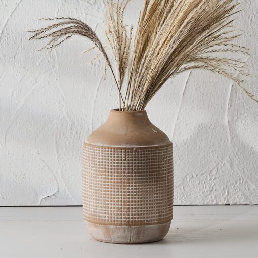 SIDUCAL Ceramic Rustic Farmhouse Vase, Sand Glaze Finish Boho Vase, Pottery Decorative Flower Vase for Home Decor, Table, Living Room Decoration, Shelf Decor, Mantel, 7 Inch, Beige Jo-gs17132-beige