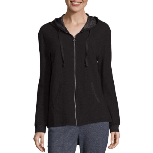 Hanes Women's Sweatshirt, French Terry Full-Zip Hoodie, Women's Hooded Jacket, Women's Zip Hoodie Large Ebony