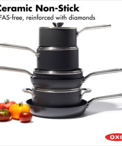 OXO Professional Hard Anodized PFAS-Free Nonstick, 10 Piece Cookware Pots and Pans Set, Induction, Diamond reinforced Coating, Dishwasher Safe, Oven Safe, Black 10-Piece Cookware Pots and Pans Set 10 71rtZWBIq4L