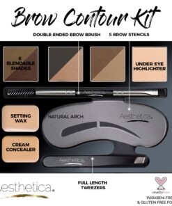 Aesthetica Brow Contour Kit 16-Piece Eyebrow Makeup Palette Set 6 Eyebrow Powders, 5 Eyebrow Stencils, Spoolie/Brush Duo, Tweezers, Eye Brow Wax, Highlighter - Unique Gifts For Women For Her Birthday 27 71rvgjutqhL